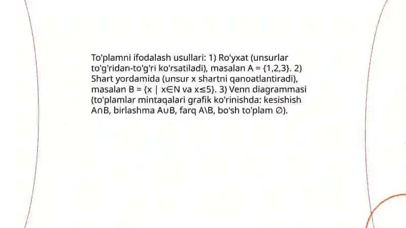 To'plamlar. To'plamlar ustida amallar 4