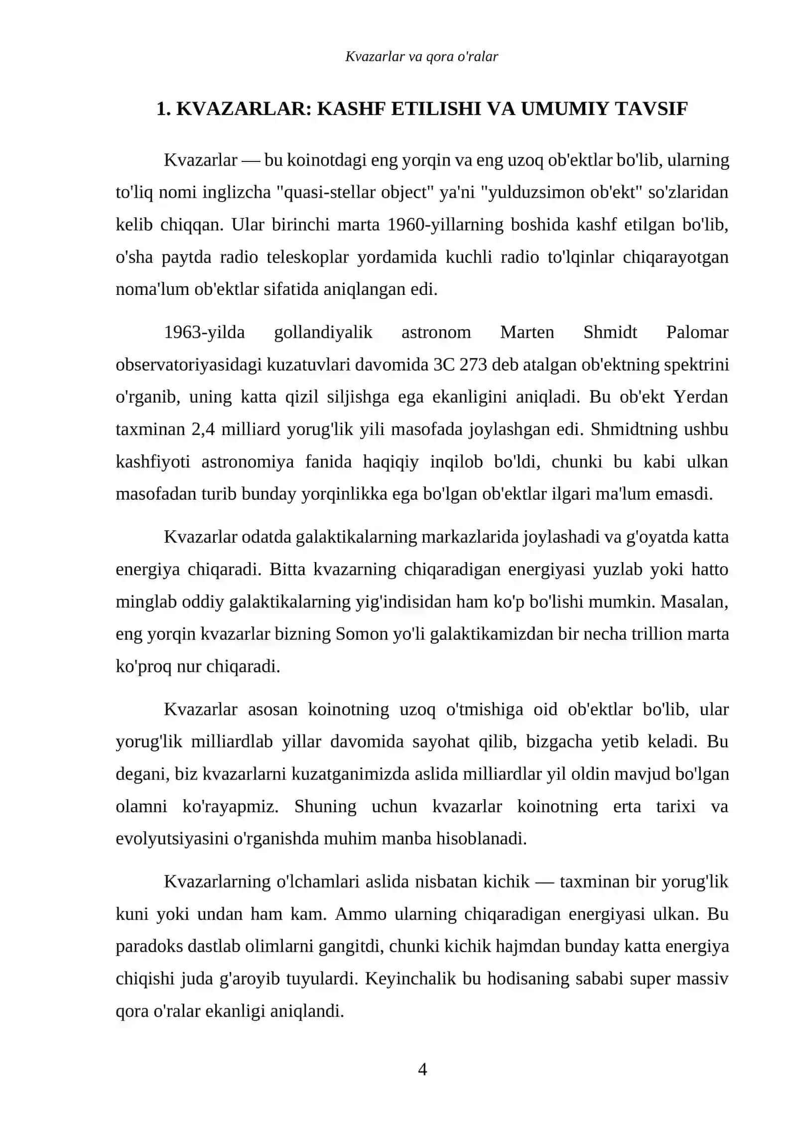 Kvazarlar va qora o'ralar 4