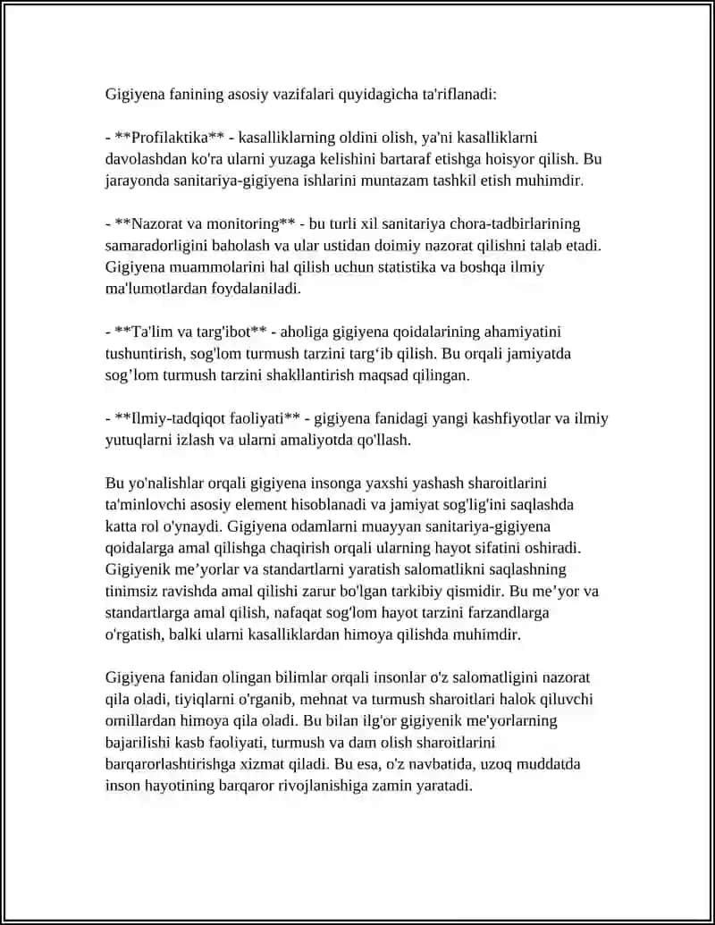 "GIGIYENA FANI NIMANI O'RGATADI" 4