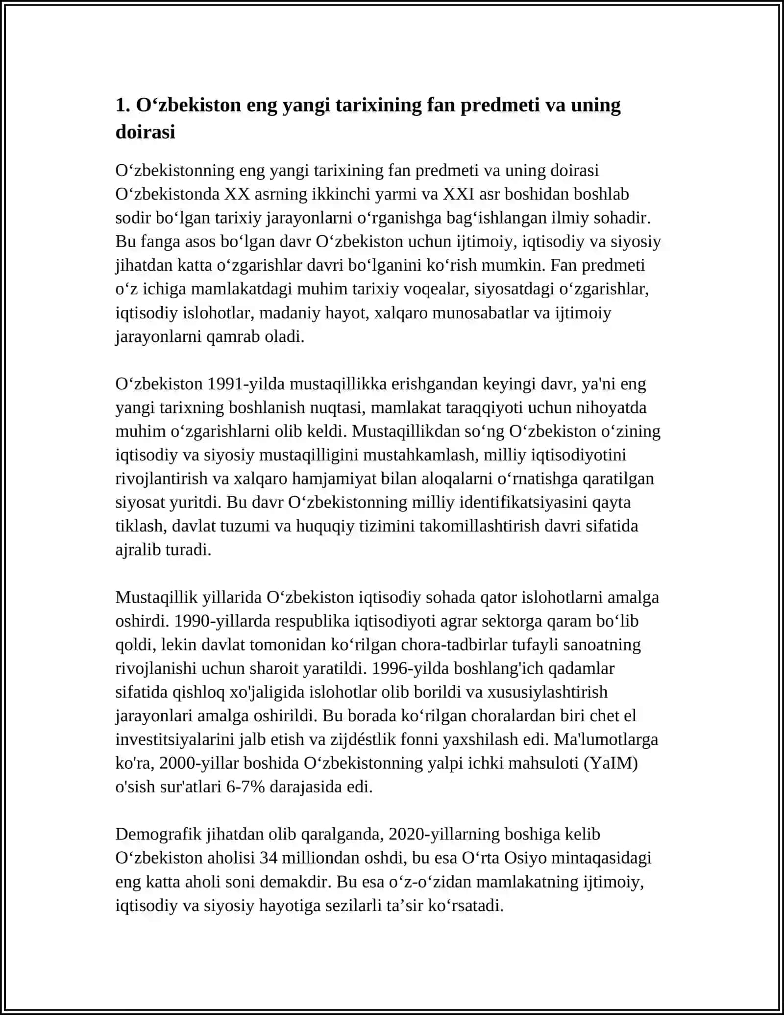 Oʻzbekiston Eng Yangi Tarixi Fanining Predmeti, Maqsadi va Vazifalari 4