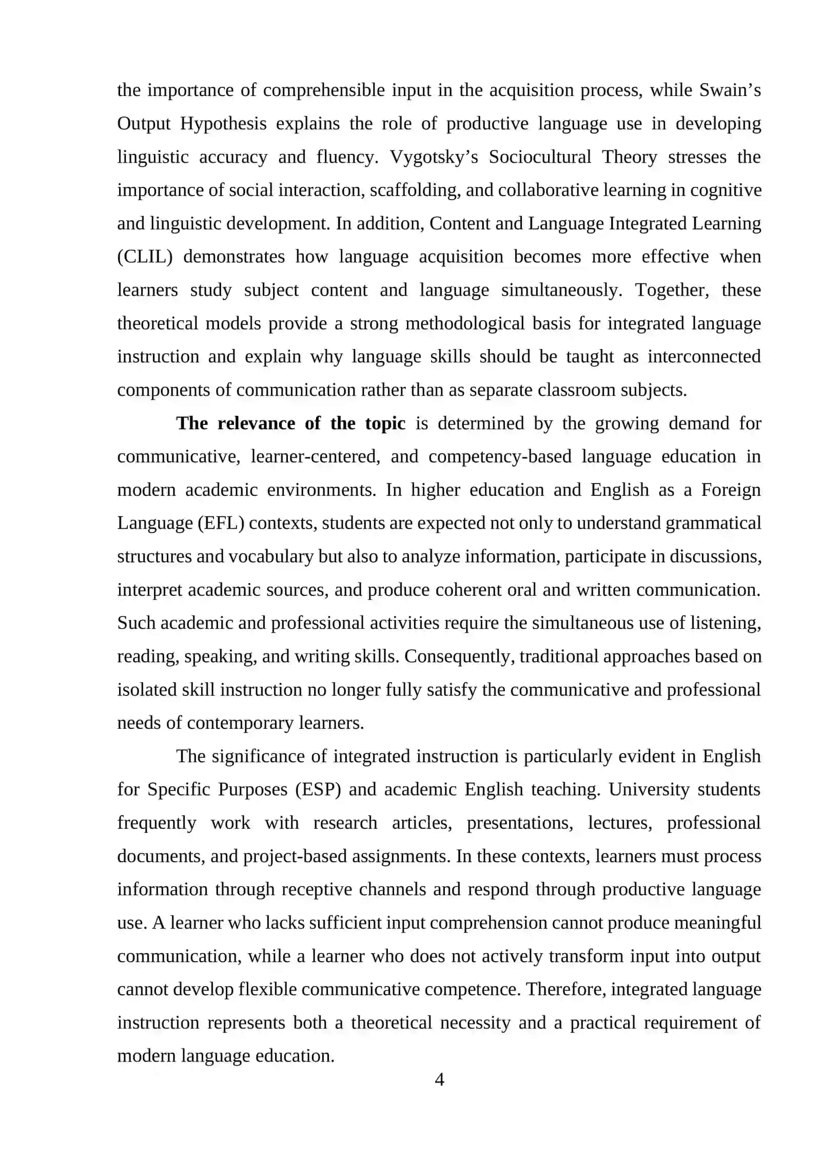 COURSE PAPER On the topic: Theoretical models supporting integrated language instruction 4