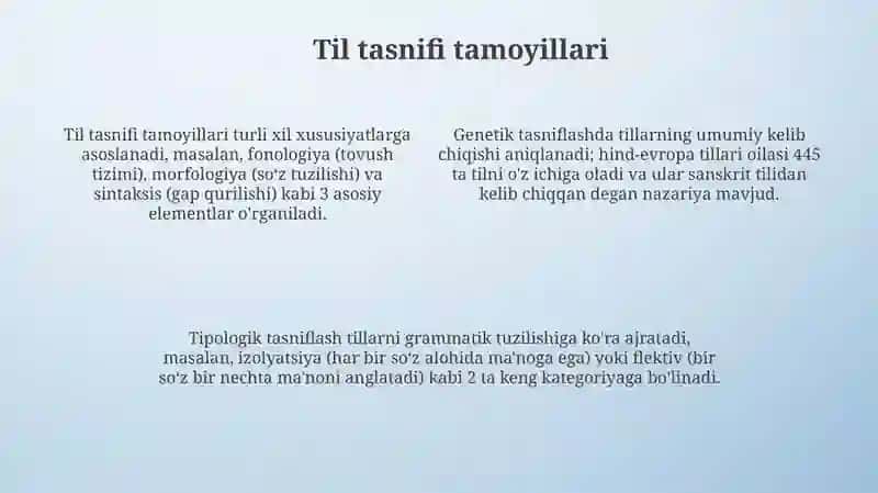 Dunyo tillari tavsifi va tillar tasnifi 4