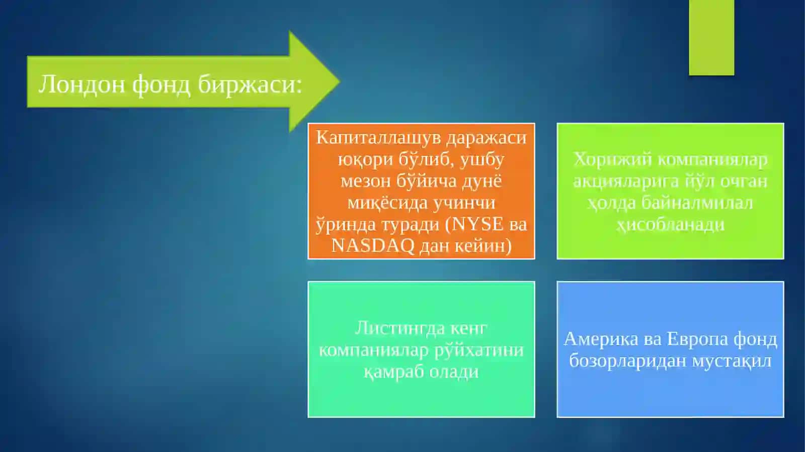 ХОРИЖИЙ МАМЛАКАТЛАР ФОНД БИРЖАЛАРИ ФАОЛИЯТИ ВА ЛИСТИНГ ТАЛАБЛАРИ 4