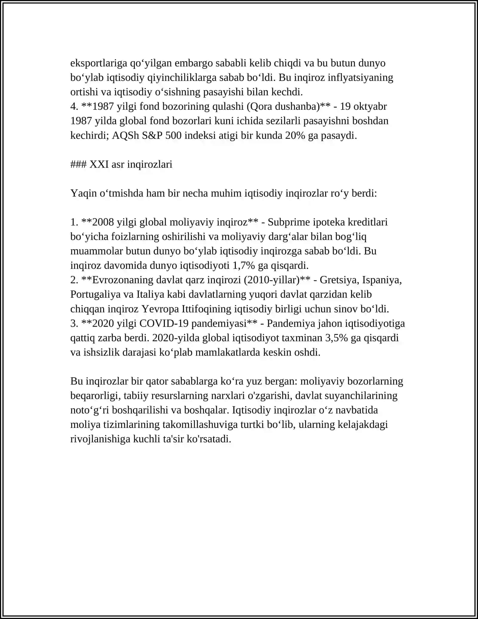 IQTISODIY INQIROZLAR, TARIXI, TASNIFI, MODELLARI 4