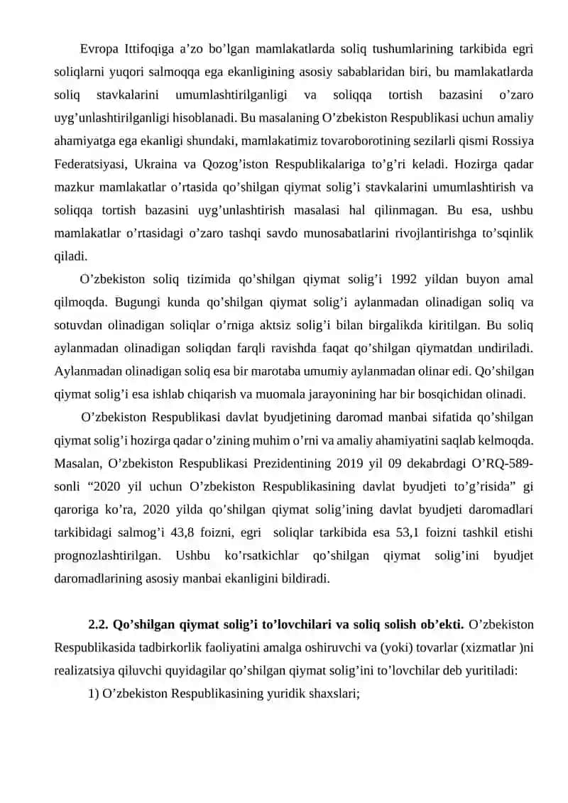 Qo’shilgan qiymat solig’i va uning mohiyati. 4