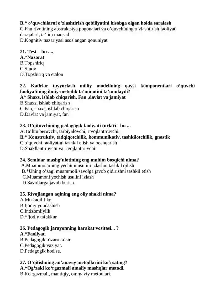 FANIDAN YAKUNIY TEST SAVOLLARI 4