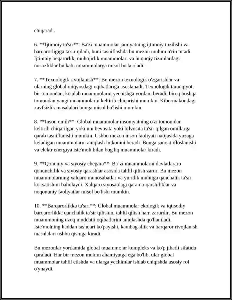 GLOBAL MUAMMOLARNING MEZONLARI VA DARAJALARI 4