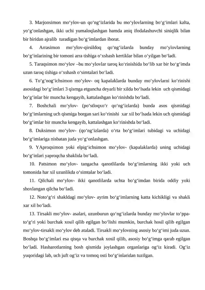 Hasharotlarning morfologiyasi 4