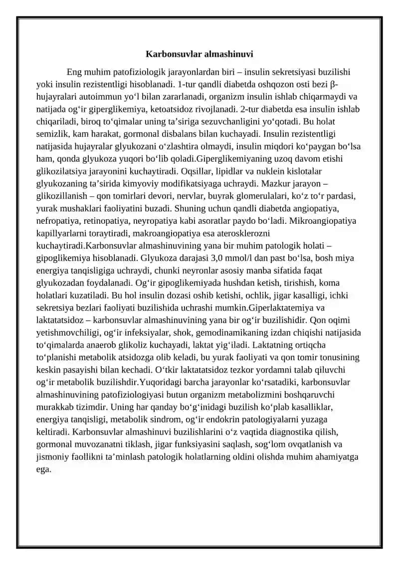 Karbonsuvlar almashinuvi patofizologiyasi 4