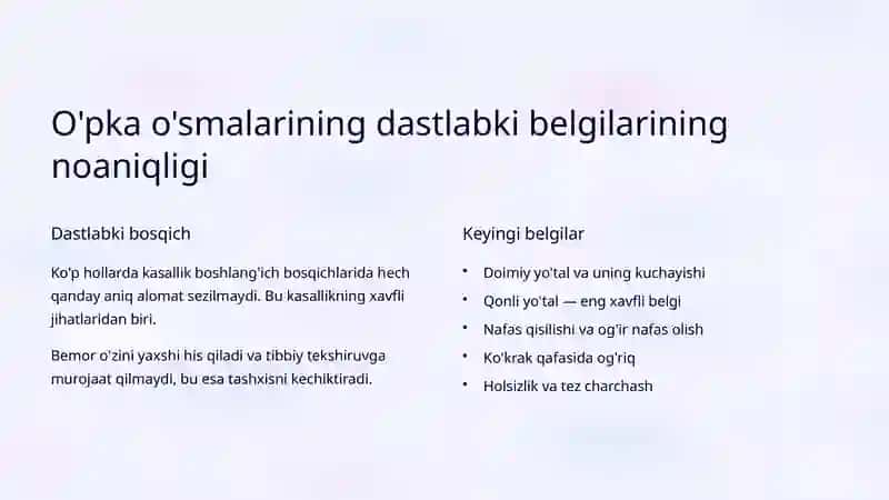 O'pkaning o'smalari: Belgilari va diagnostika 4