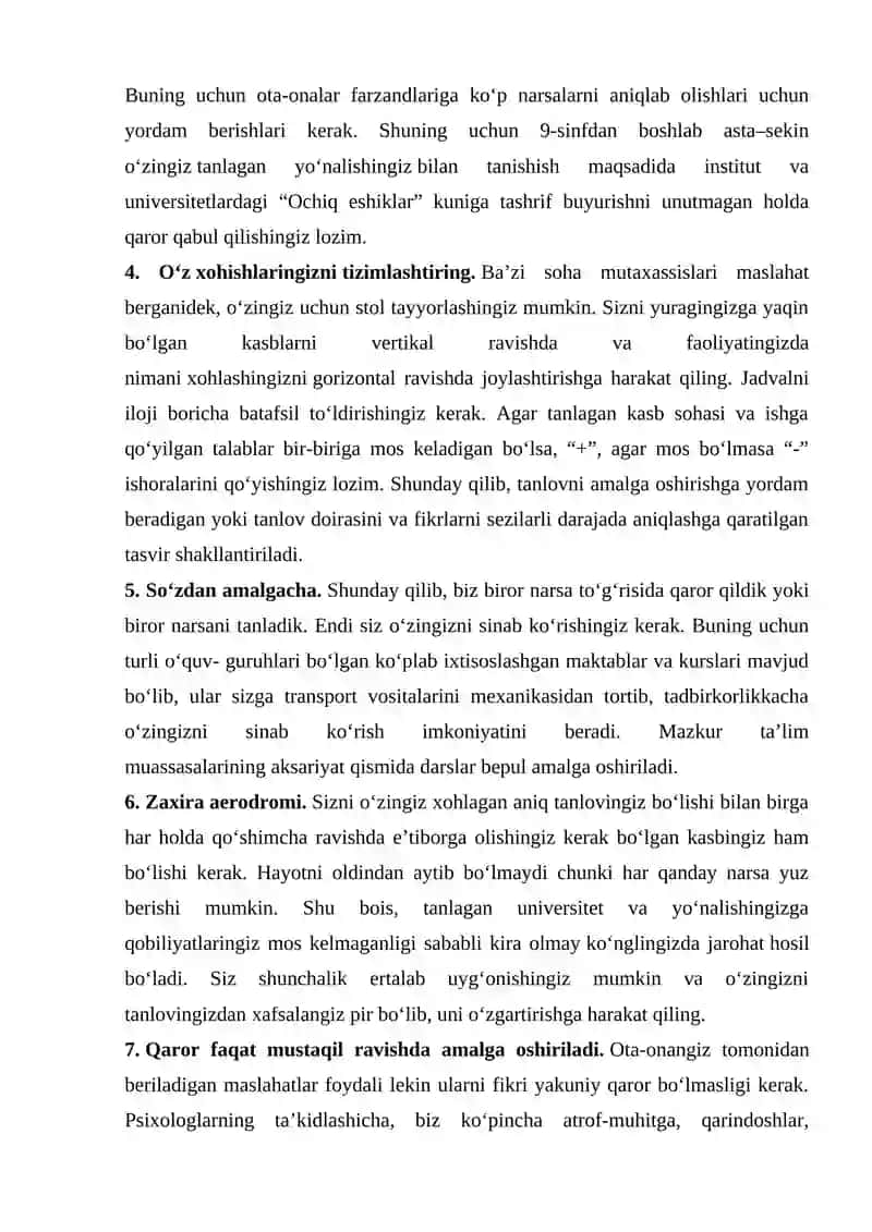 Kasb tanlash varaqasi 4