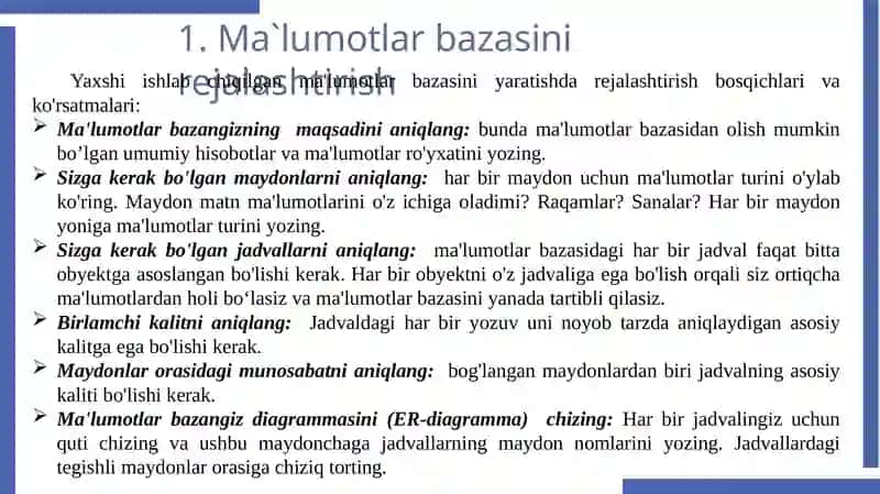 Ma`lumotlarbazasi rejalishtirish 4