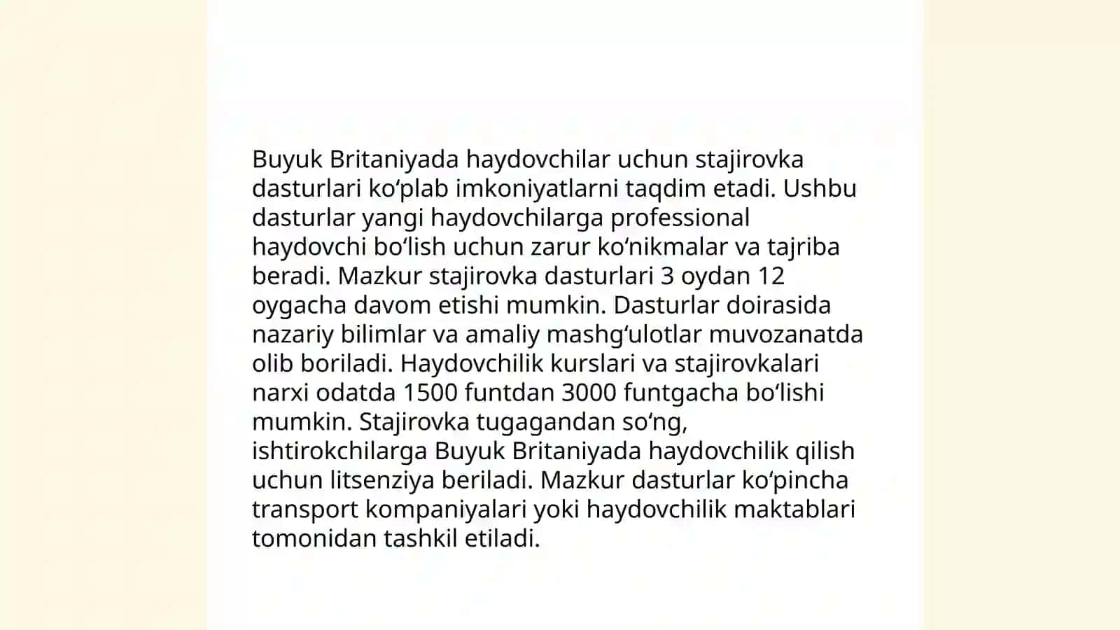 Haydovchilarni tayyorlash 4