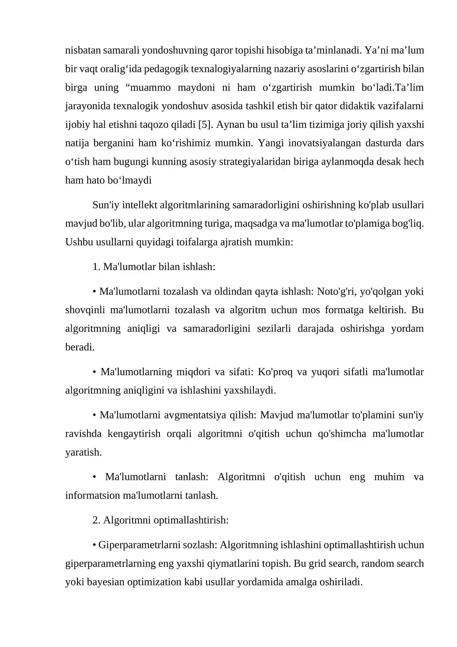 SUNʼIY INTELLEKT ALGORITMLARINING SAMARADORLIGINI OSHIRISH USULLARI 4