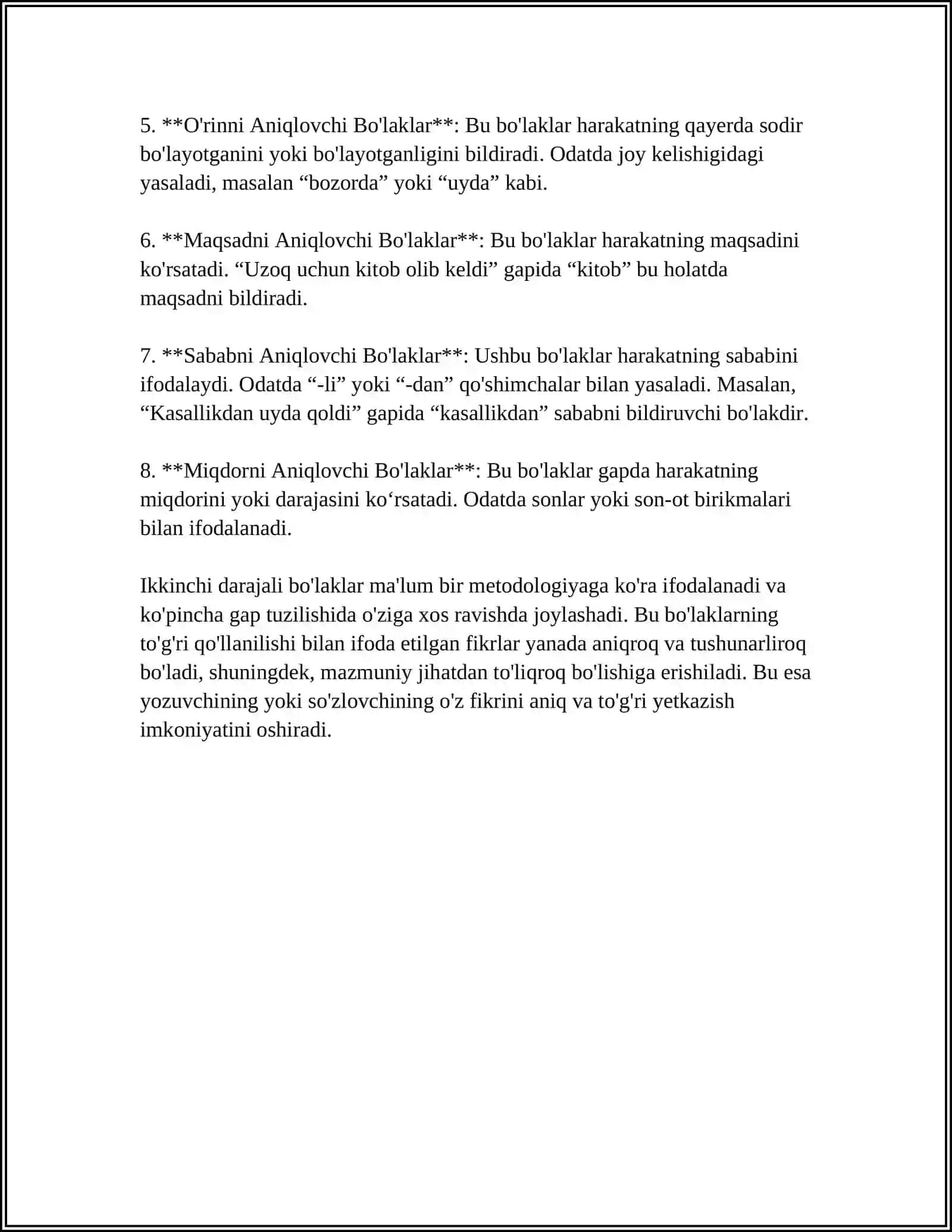 IKKINCHI DARAJALI BO'LAKLAR 4