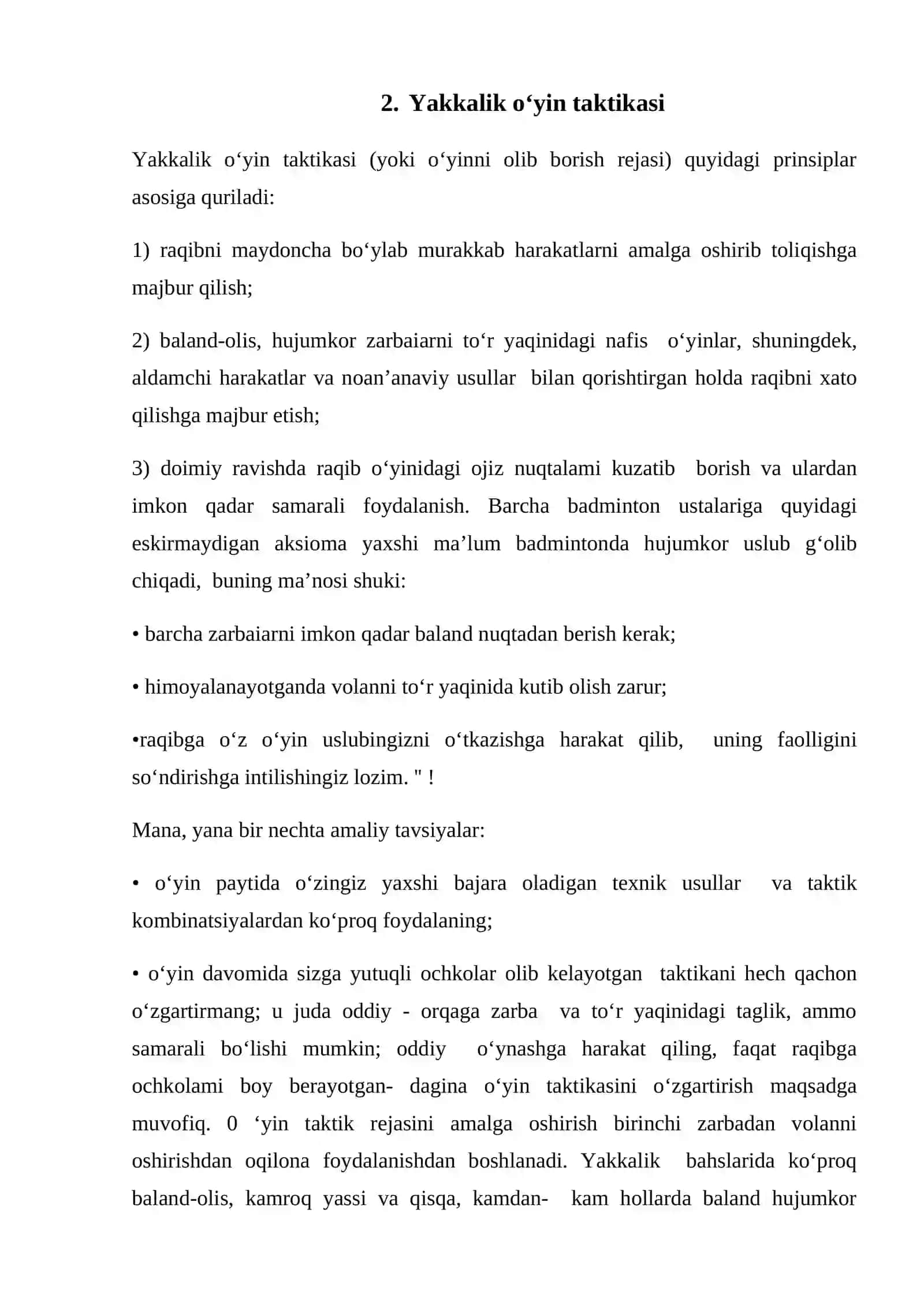 BADMINTON O’YIN TAKTIKASINING TASNIFI 4