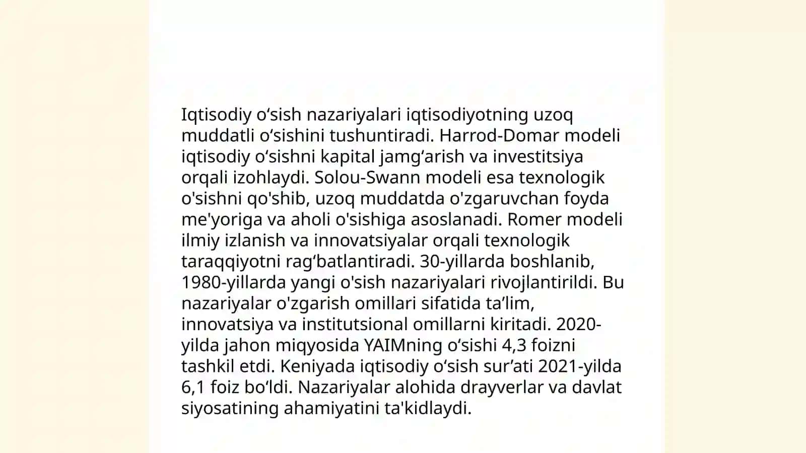 Tutash avlodlar iqtisodiy oʻsish modeli 4