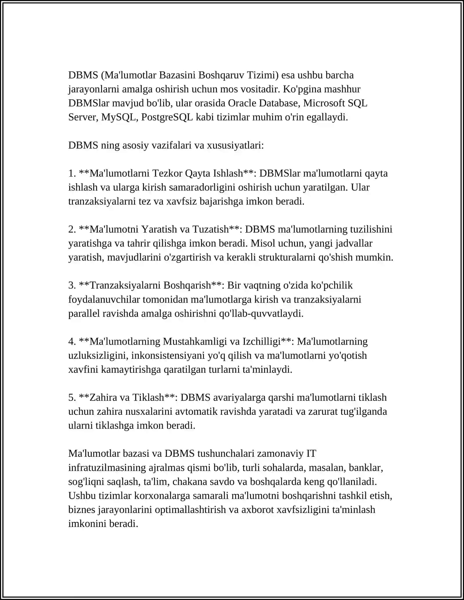 MAʼLUMOTLAR BAZASINI BOSHQARISH TIZIMLARI 4