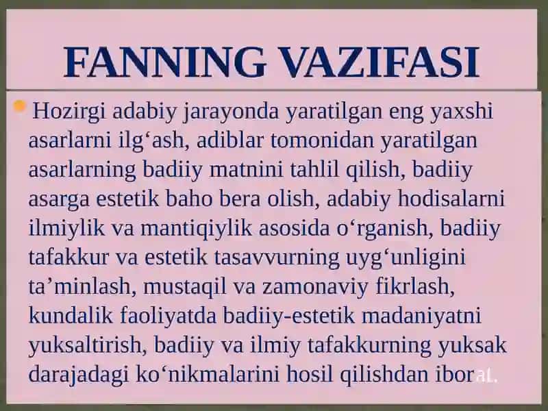 Hozirgi adabiy jarayon fanining maqsadi va vazifalari 4