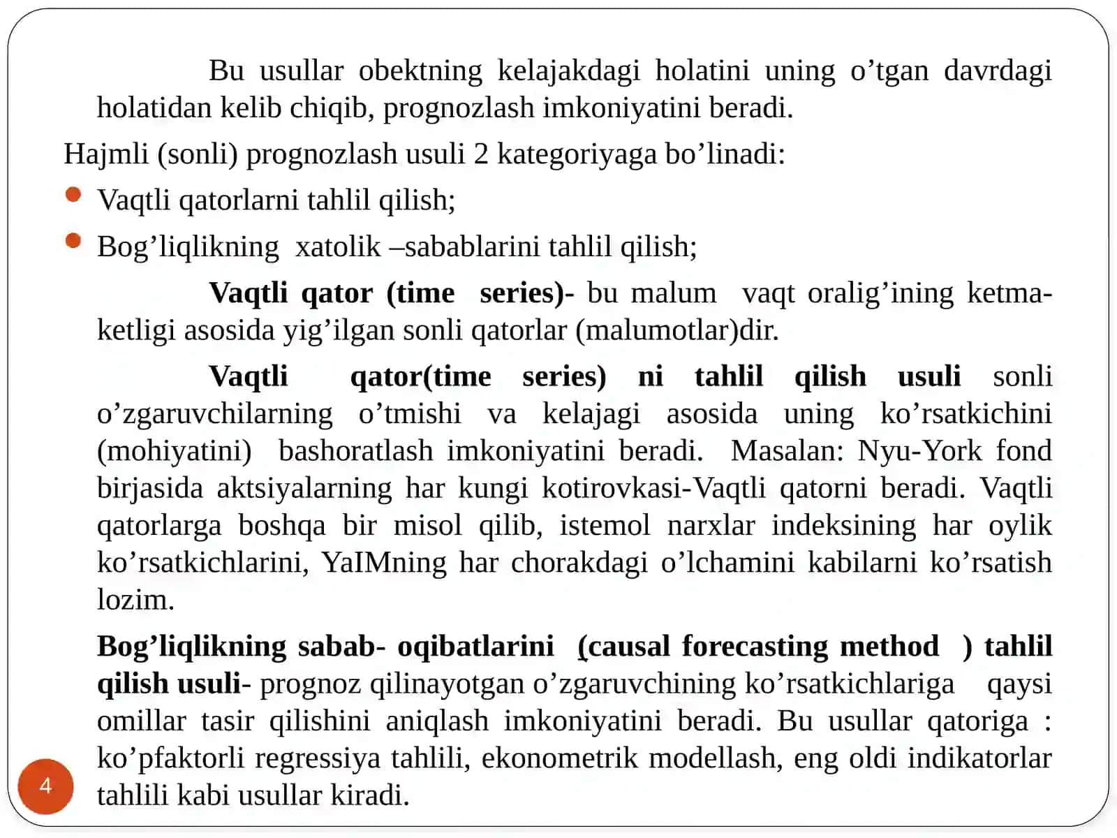 Dinamika qatorlarini qayta ishlashning statistik usullari 4