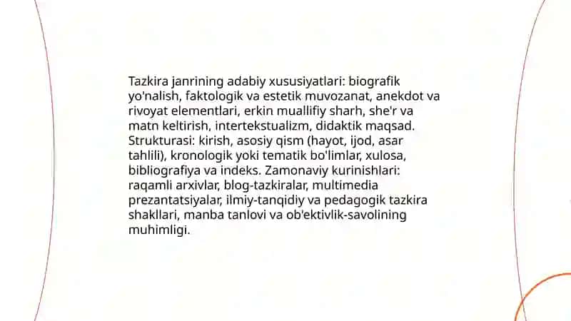 Tazkira janr va uning zamonaviy kurinishlari 4