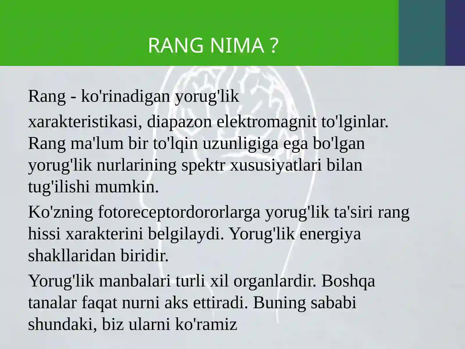 Ranglarni idrok qilish umumiy tasnifi 4