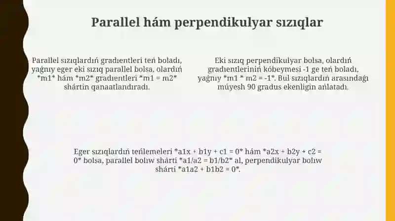 Tegislikte tuwrı sızıq teńlemeleri 4