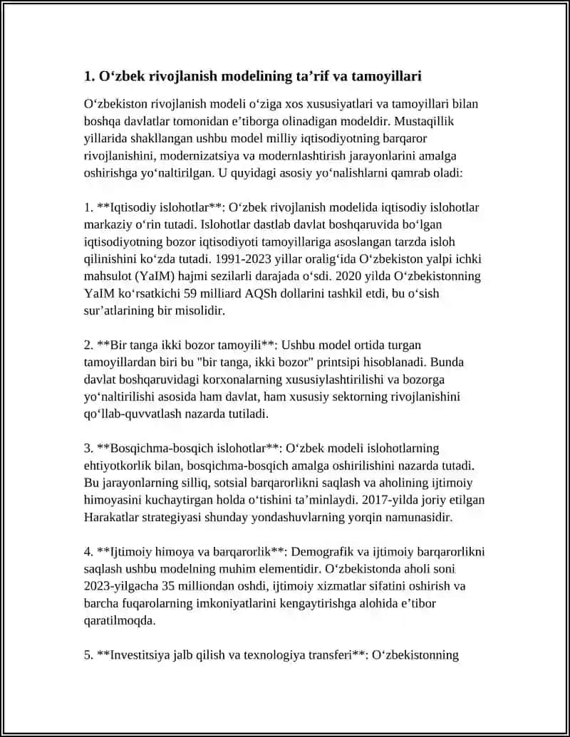 RIVOJLANISHNING OʻZBEK MODELI VA UNING XUSUSIYATLARI 4