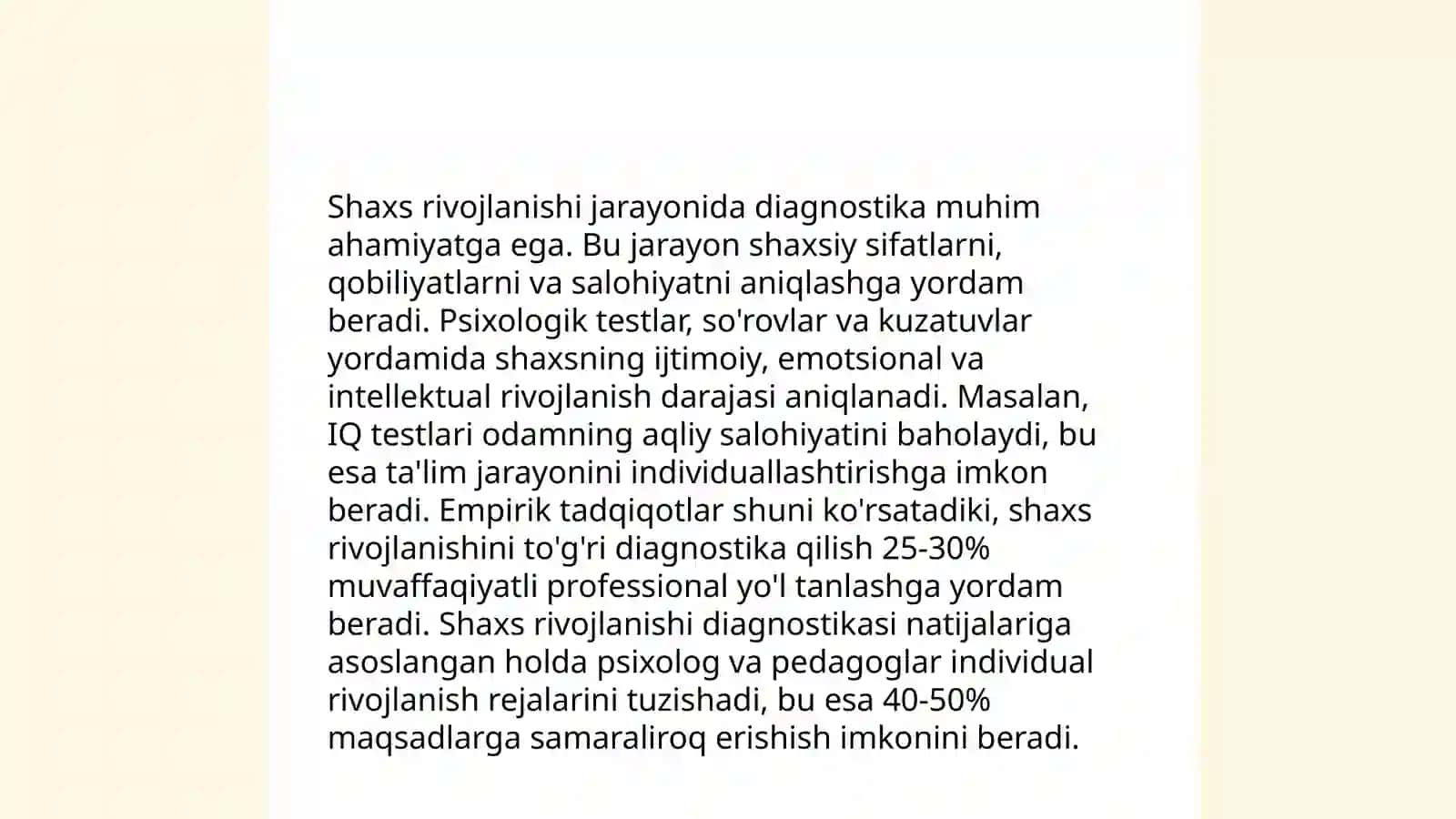 Pedagogik diagnostikaning shaxs rivojlanishidagi 4