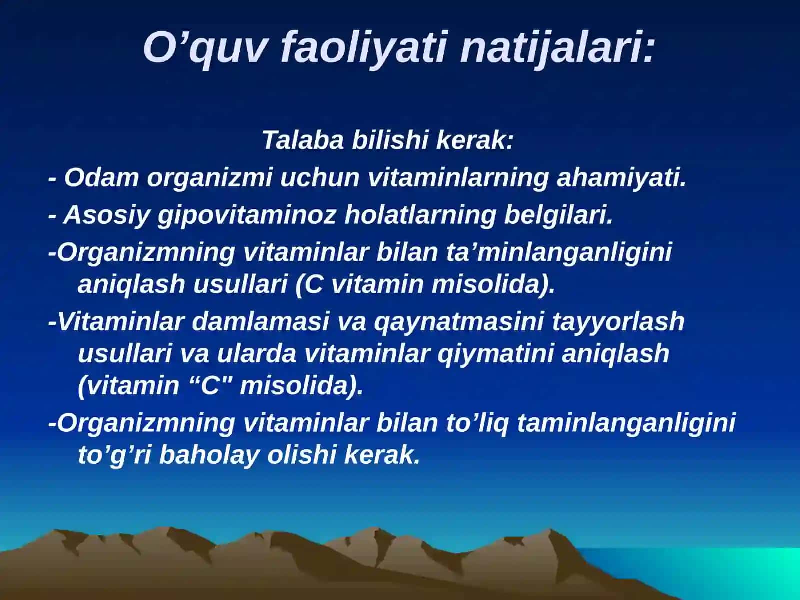 ORGANIZMNING C VITAMIN BILAN TA’MINLANGANLIGINI O’RGANISH VA BAHOLASH 4