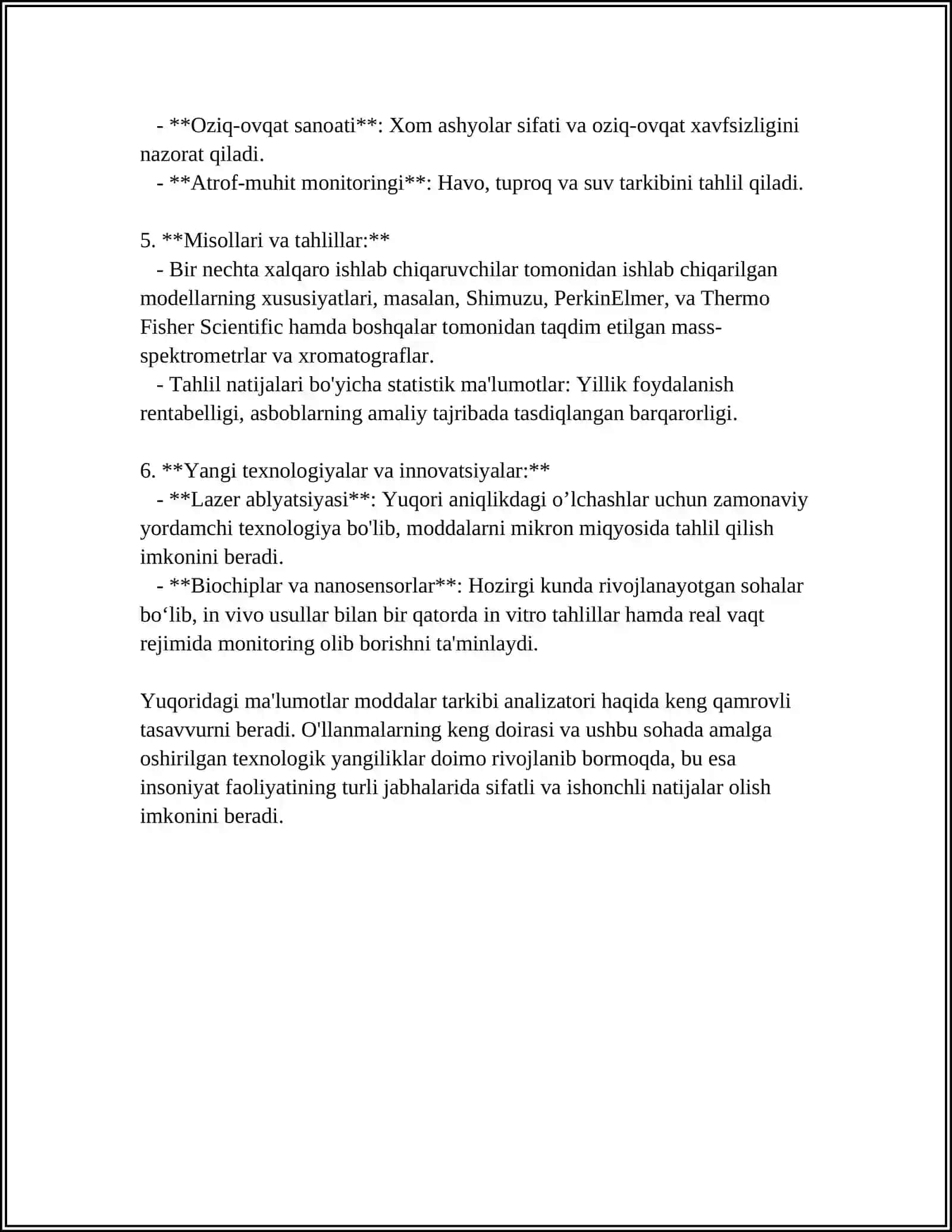 MODDALAR TARKIBI VA XOSSA ANALIZATORLARI. GAZ ANALIZATORLARI 4