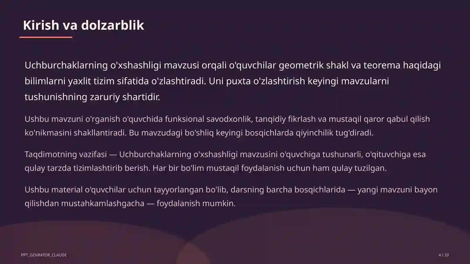 Uchburchaklarning o'xshashligi (8-sinf) 4