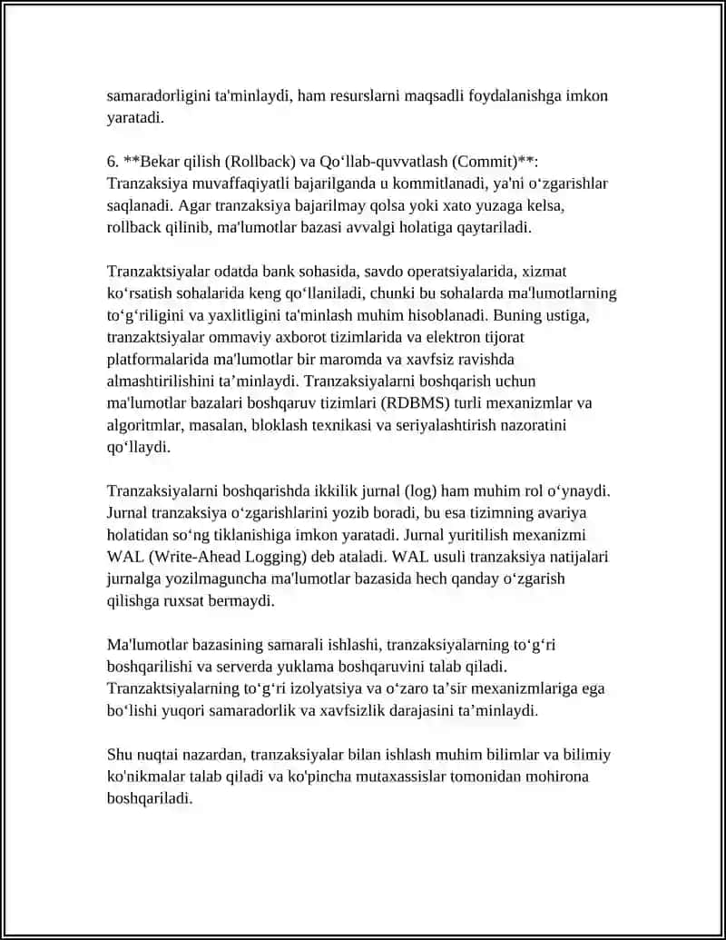 TRANZAKSIYALAR BILAN ISHLASH 4