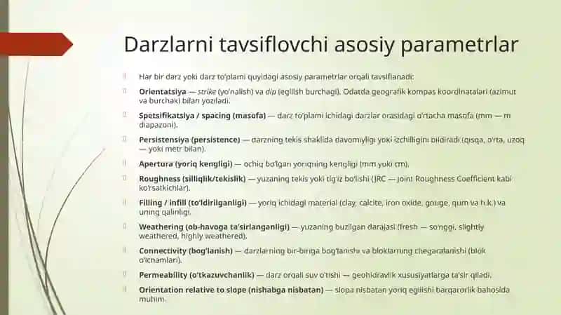 Tog' jinslari massivining darzligi va ularning tasnifi 4