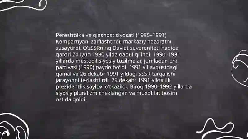 Perestroika va glasnostning O'zbekistondagi ijtimoiy-siyosiy ta'siri 4