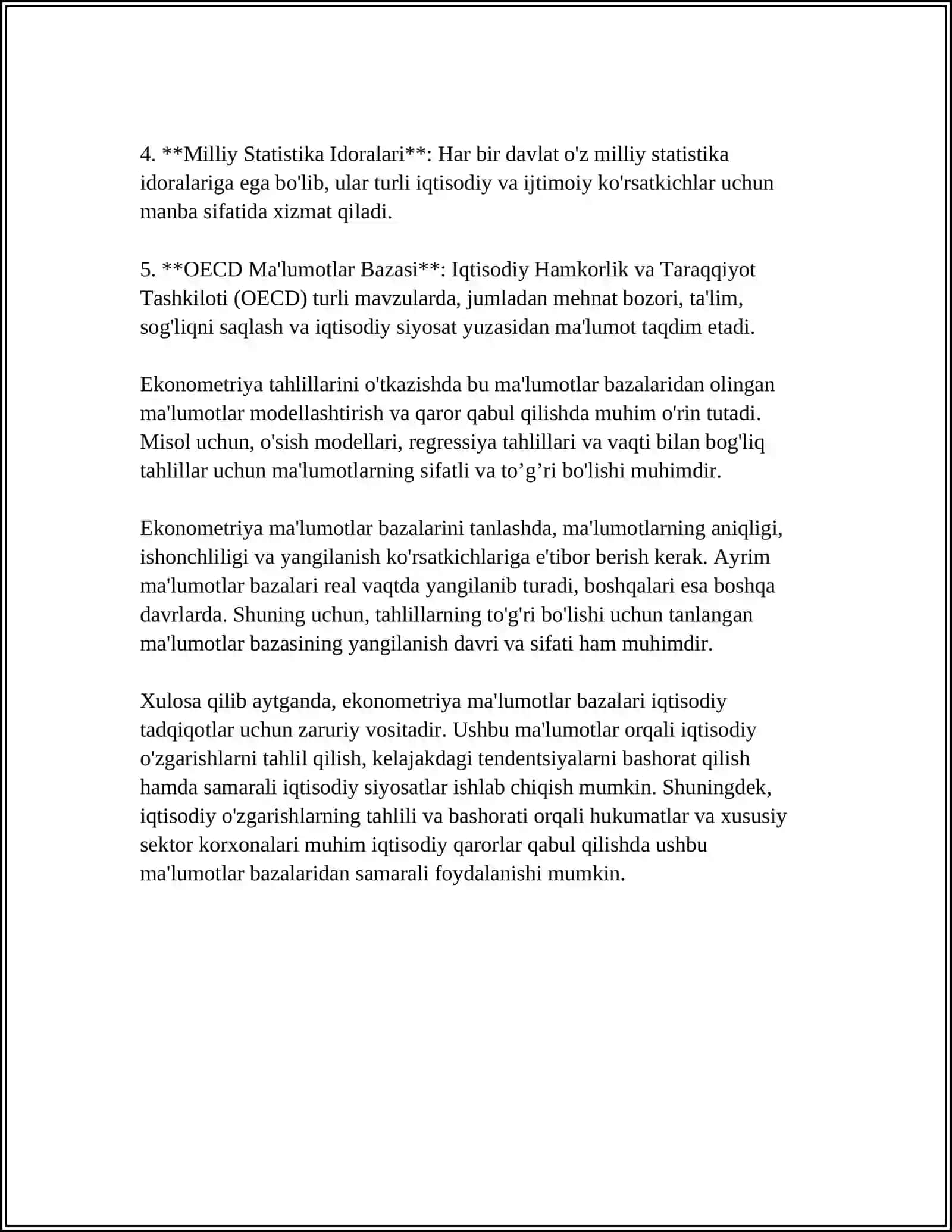 EKONOMETRIK MODELLARNING AXBOROT TAMINOTI 4