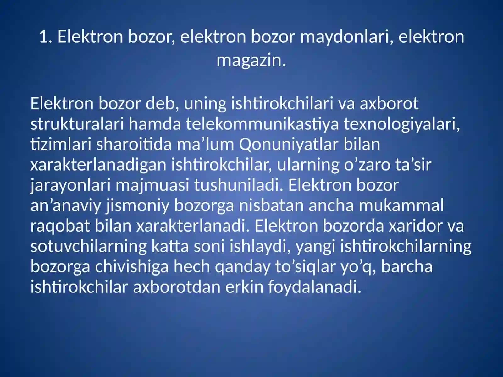 Elektron tijorat elektron bozor munosabatlari 4