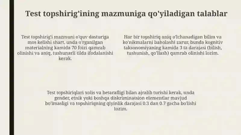 Test topshirig'ining tarkibi va samaradorligi 4
