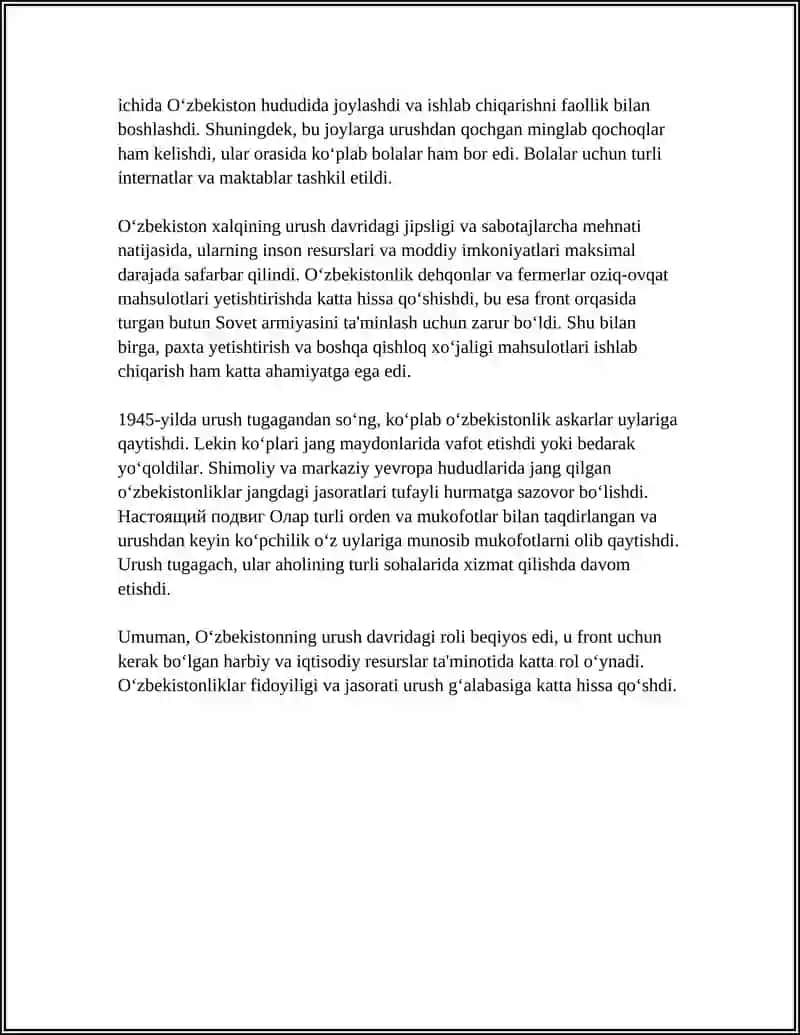 O'zbekistonning 1941–1945 yillardagi safarbarligi va harbiy xizmatga chaqirilishi 4