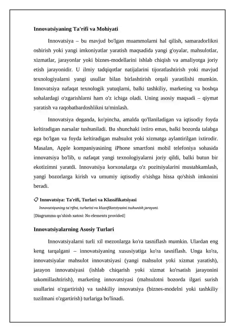 INNOVATSIYA, UNING TURLARI VA TASNIFI 4