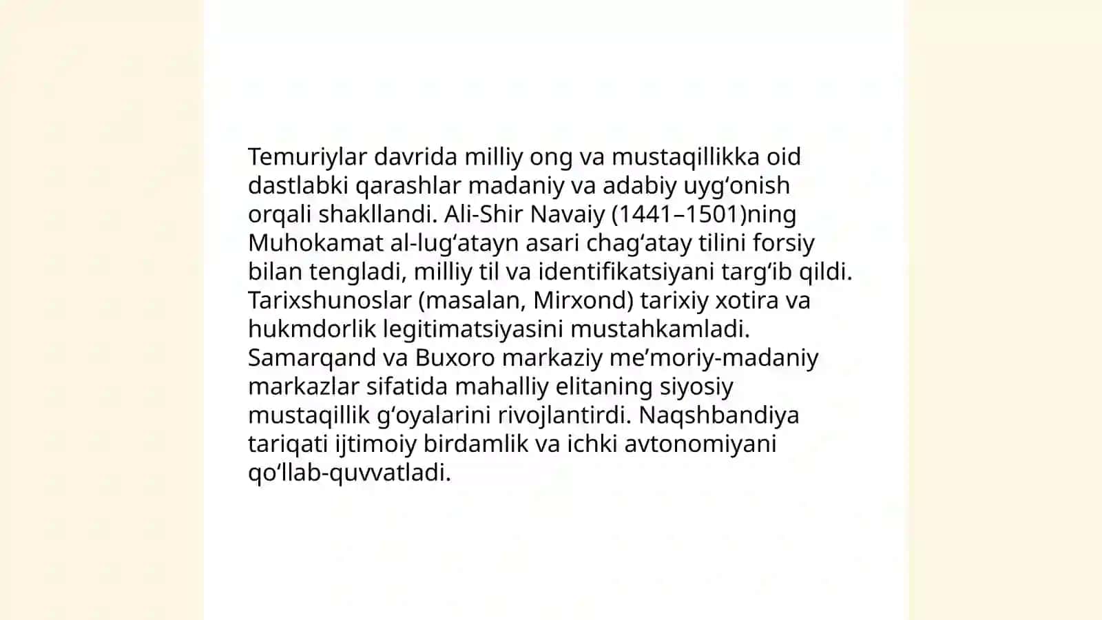 Òzbekistonda mustaqillik ģoyalarning tarixiy asoslari 4