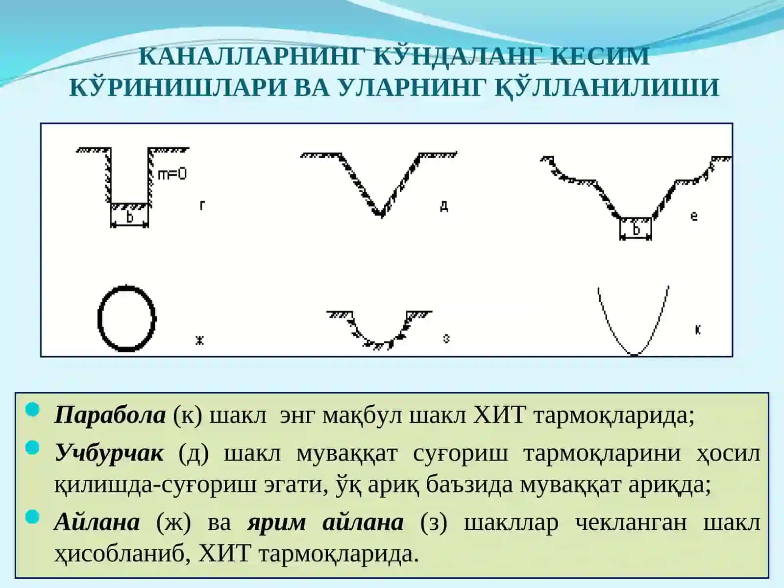 Каналларнинг кўндаланг кесими, уларгақўйиладиган талаблар 4