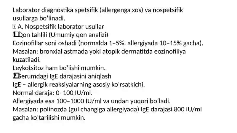 Allergik kasalliklarni tashxislash uchun labarator usullar 4