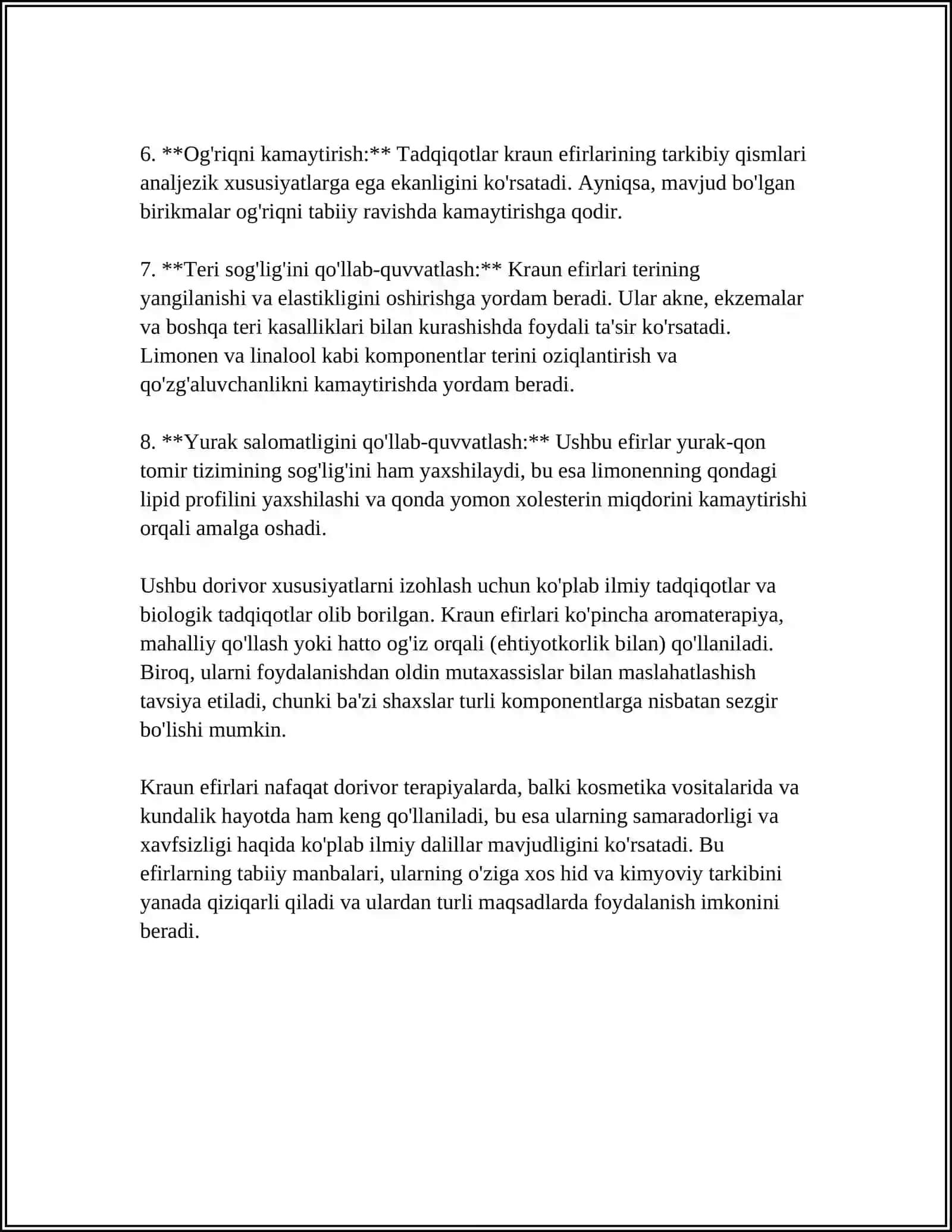Kraun efirlari dorivorlik xususiyatlari 4