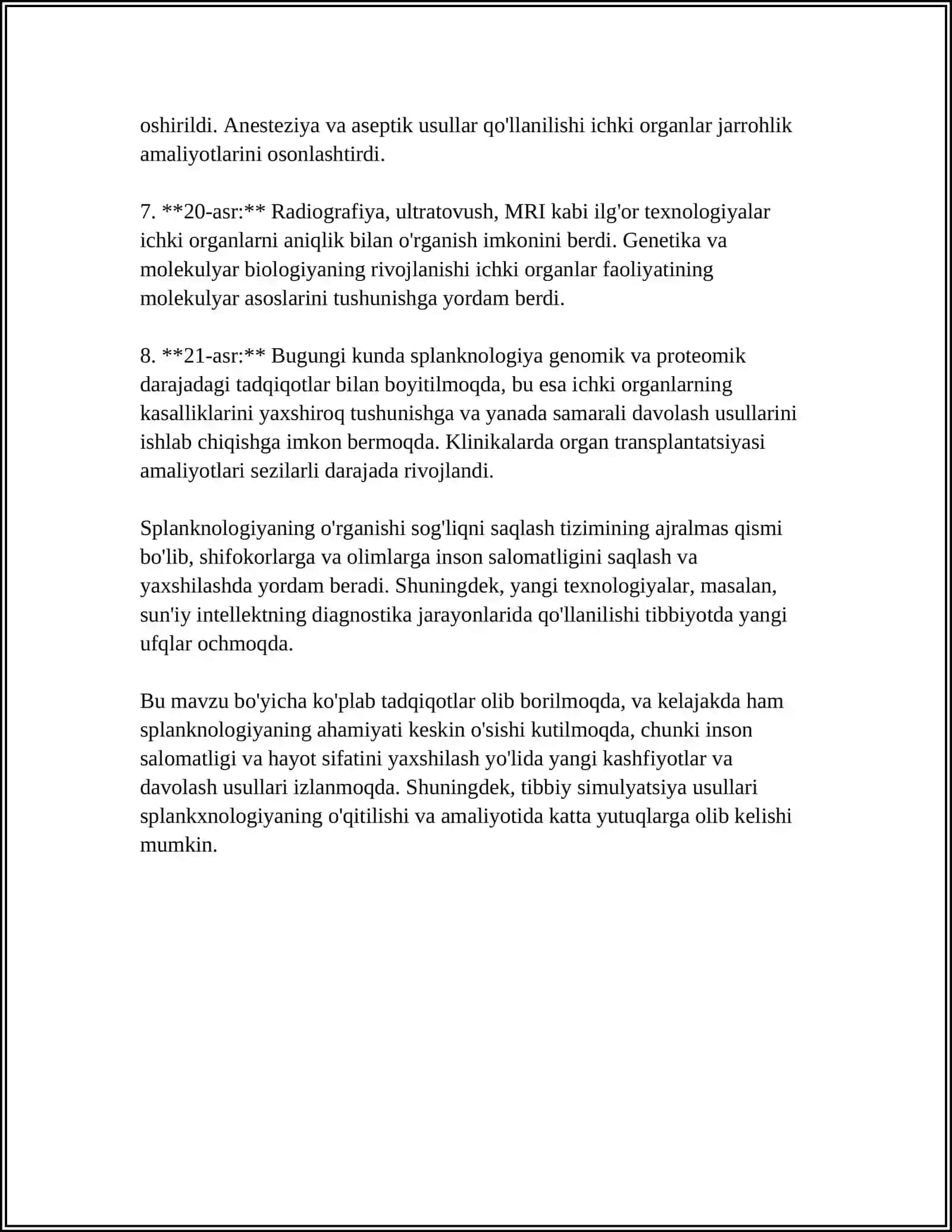 MUSTAQIL ISH Mavzu: SPLANXNOLOGIYA ASOSLARI 4