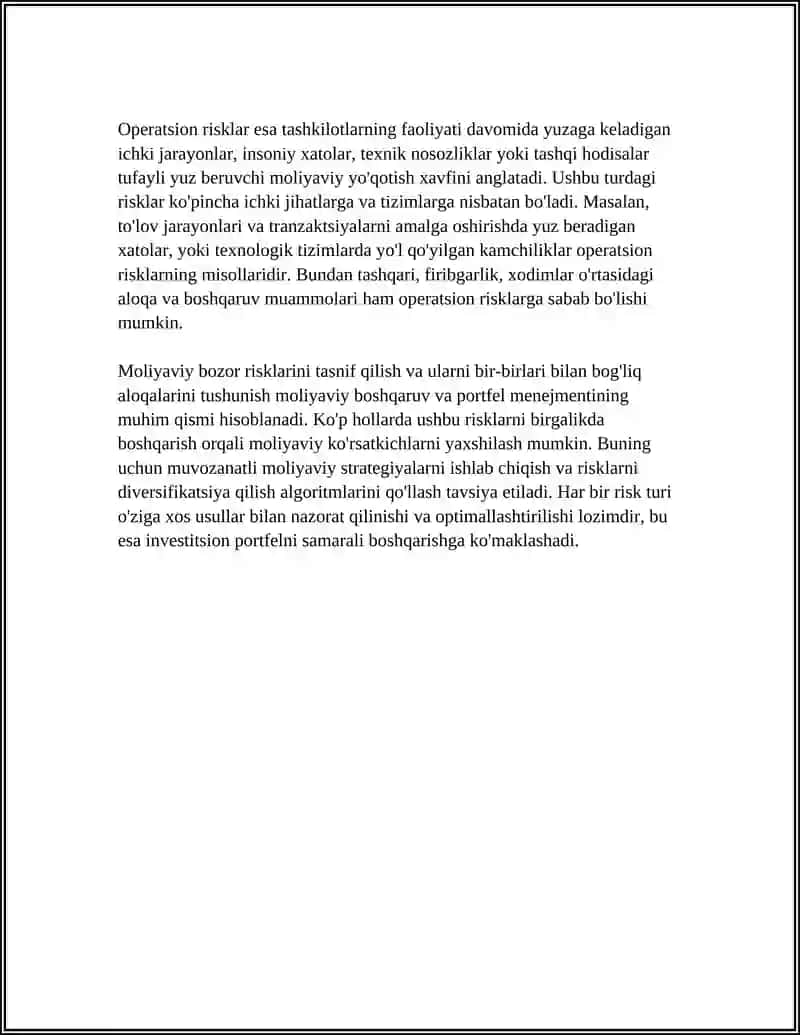 MOLYA BOZORI RISKLARI VA PORTFELNI BOSHQARISH 4