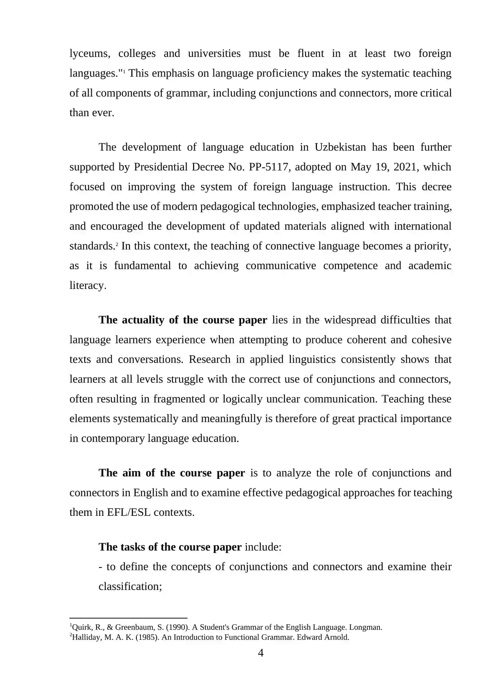 Course Paper: The importance of teaching conjunctions and connectors 4