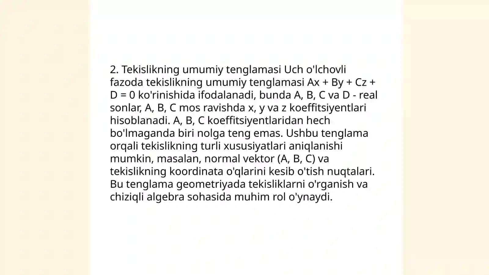 Tekislikning berilish usullari va uning turli tenglamalari 4
