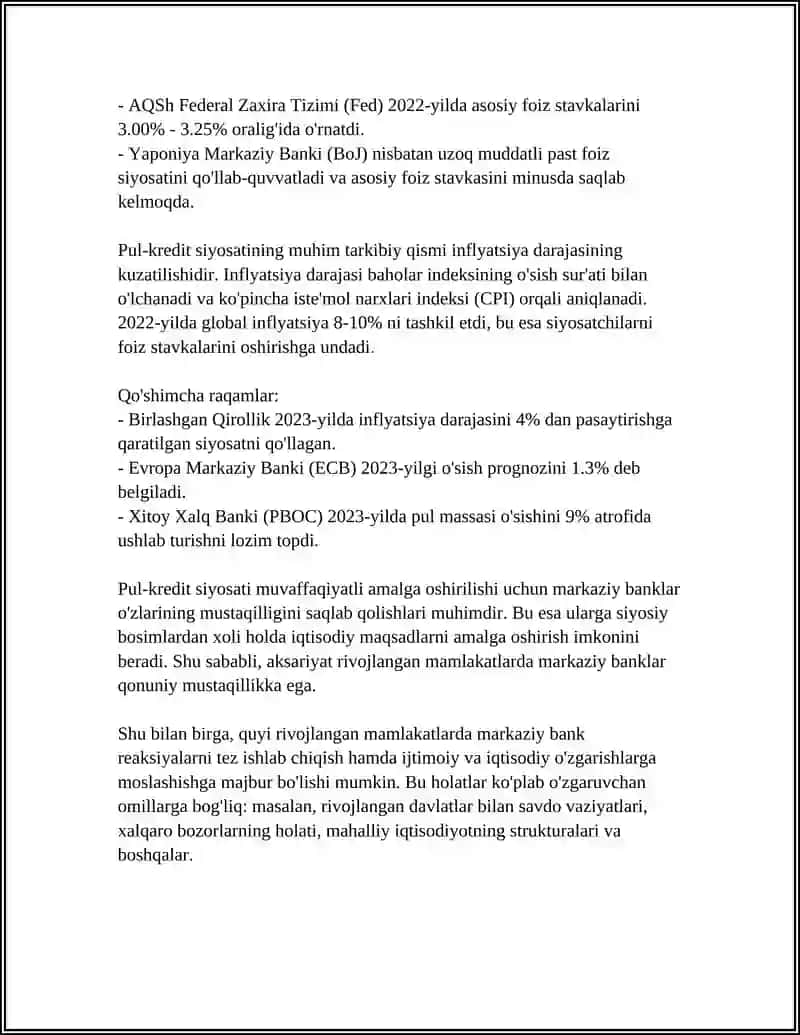 O'ZBEKISTON RESPUBLIKASI MARKAZIY BANKINING VAZIFALARI 4
