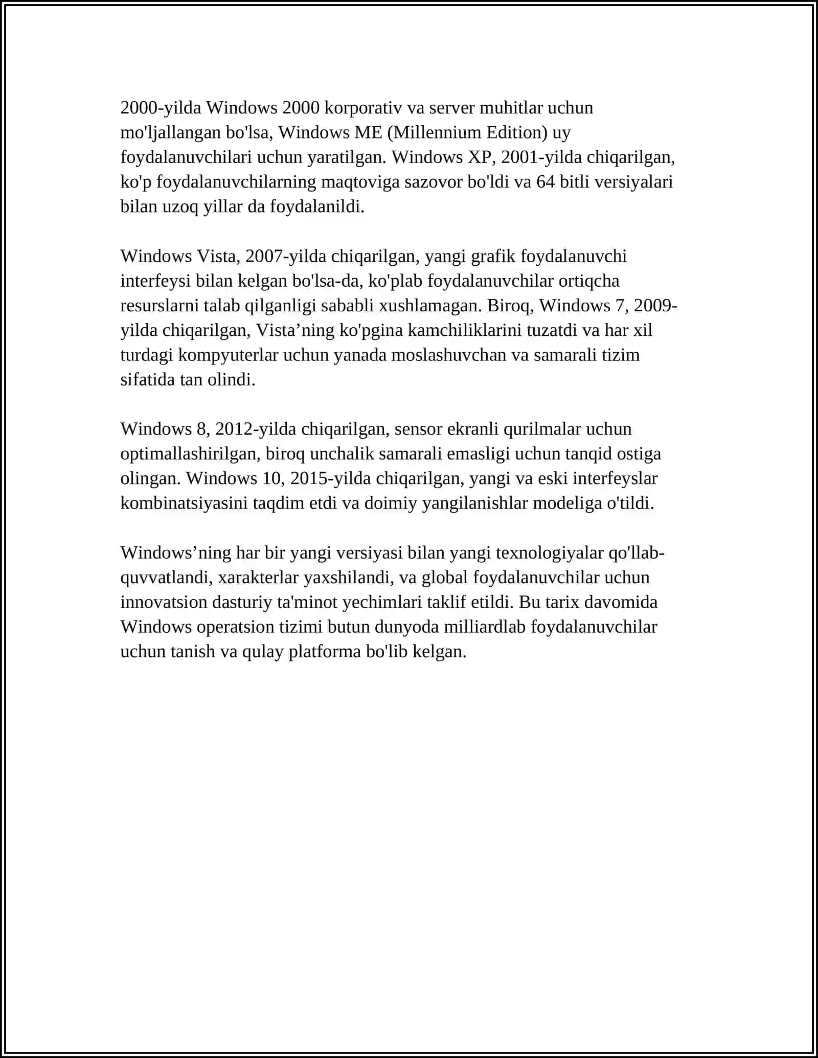 WINDOWS OPERATSION TIZIMINING UMUMIY TASNIFI 4